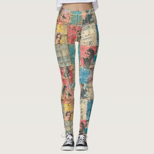 Rustieke krant Patchwork Collage (10) Leggings