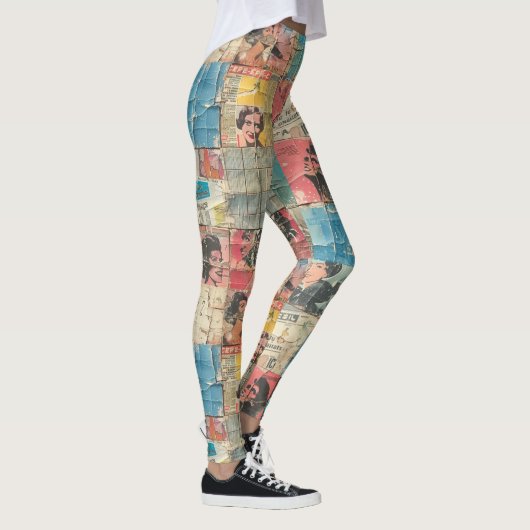 Rustieke krant Patchwork Collage (10) Leggings (Rechts)