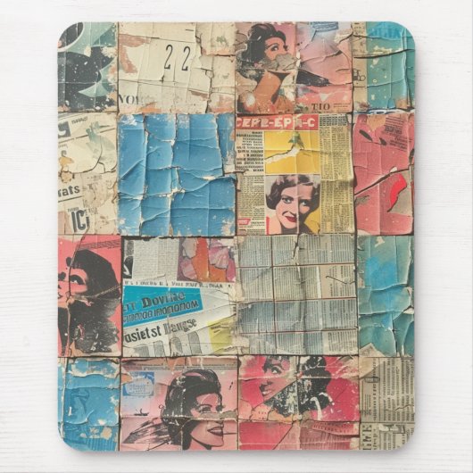 Rustieke  krant Patchwork Collage (10) Muismat (Voorkant)