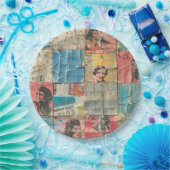 Rustieke  krant Patchwork Collage (10) Papieren Bordje (Feest)