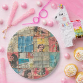 Rustieke  krant Patchwork Collage (10) Papieren Bordje (Feest)