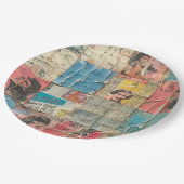 Rustieke  krant Patchwork Collage (10) Papieren Bordje (Gekanteld)