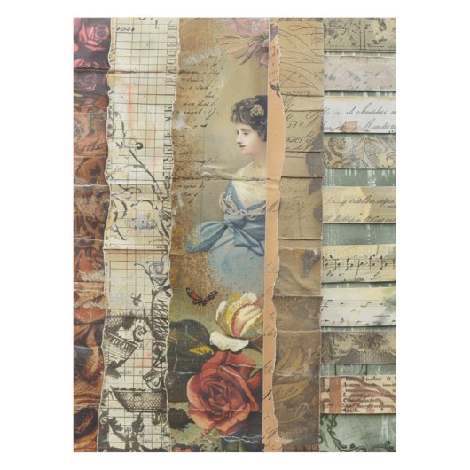 Rustieke  krant Patchwork Collage (10) Tafelkleed (Voorkant)