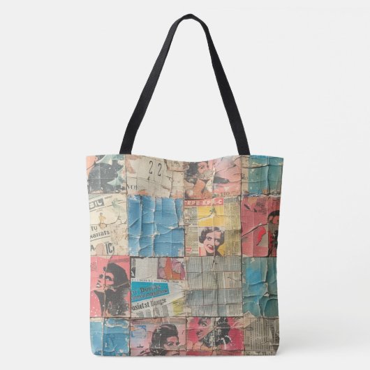Rustieke krant Patchwork Collage (10) Tote Bag (Achterkant)