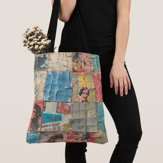 Rustieke krant Patchwork Collage (10) Tote Bag (Dichtbij)