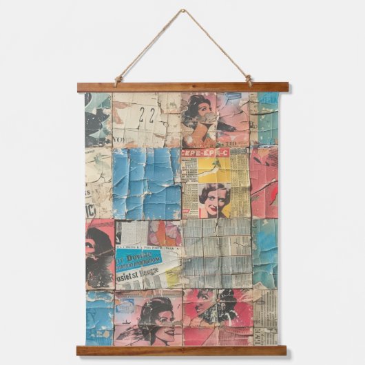 Rustieke  krant Patchwork Collage (11) Hangend Wandkleed (Voorkant)