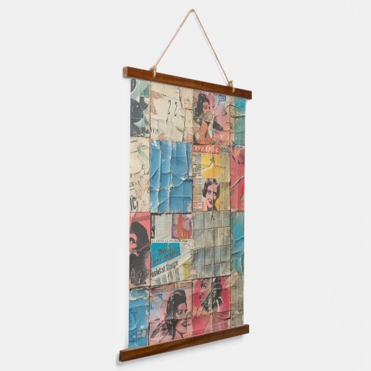 Rustieke  krant Patchwork Collage (11) Hangend Wandkleed (Gebogen)