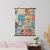 Rustieke  krant Patchwork Collage (11) Hangend Wandkleed (Slaapkamer)