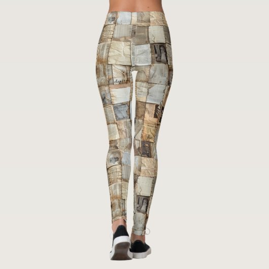 Rustieke krant Patchwork Collage (11) Leggings (Achterkant)