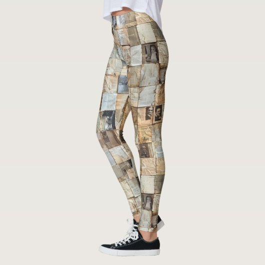 Rustieke  krant Patchwork Collage (11) Leggings (Links)