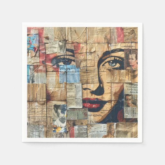 Rustieke krant Patchwork Collage (11) Servet (Voorkant)