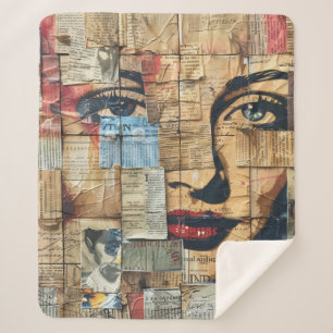 Rustieke krant Patchwork Collage (11) Sherpa Deken