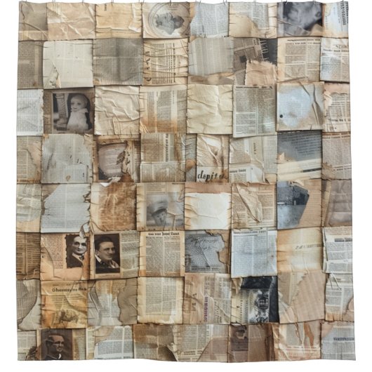 Rustieke krant Patchwork Collage (12) Douchegordijn (Voorkant)