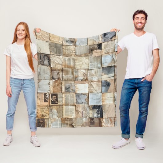 Rustieke krant Patchwork Collage (12) Fleece Deken (In situ)