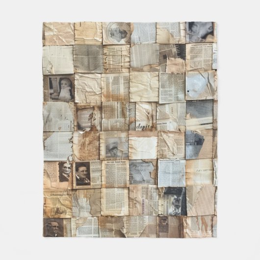 Rustieke krant Patchwork Collage (12) Fleece Deken (Voorkant)