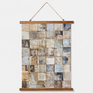 Rustieke  krant Patchwork Collage (12) Hangend Wandkleed