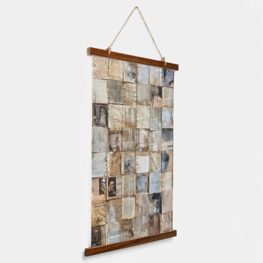Rustieke  krant Patchwork Collage (12) Hangend Wandkleed (Gebogen)