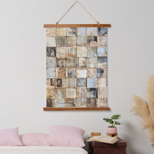 Rustieke  krant Patchwork Collage (12) Hangend Wandkleed (Slaapkamer)
