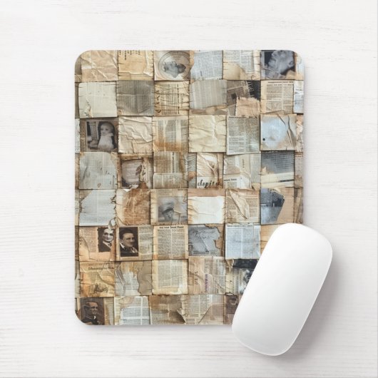 Rustieke krant Patchwork Collage (12) Muismat (Met muis)