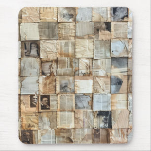 Rustieke  krant Patchwork Collage (12) Muismat