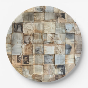 Rustieke  krant Patchwork Collage (12) Papieren Bordje
