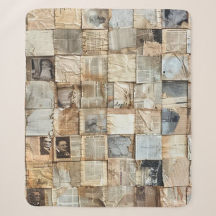 Rustieke krant Patchwork Collage (12) Sherpa Deken