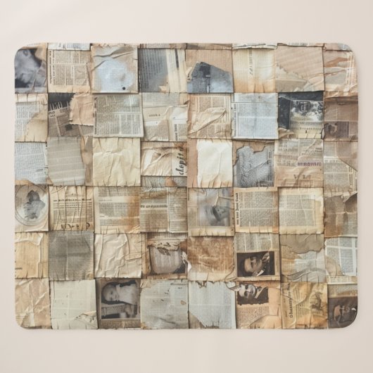 Rustieke krant Patchwork Collage (12) Sherpa Deken (Voorkant (horizontaal))