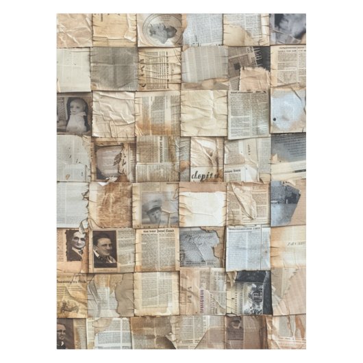 Rustieke  krant Patchwork Collage (12) Tafelkleed (Voorkant)