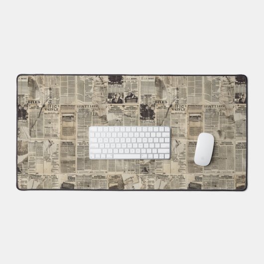 Rustieke  krant Patchwork Collage (1) Bureaumat (Keyboard & Muis)