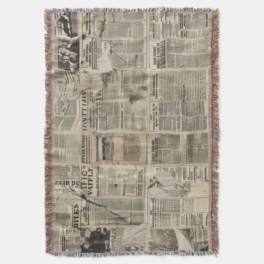 Rustieke  krant Patchwork Collage (1) Deken (Voorkant Verticaal)