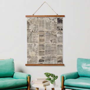 Rustieke  krant Patchwork Collage (1) Hangend Wandkleed