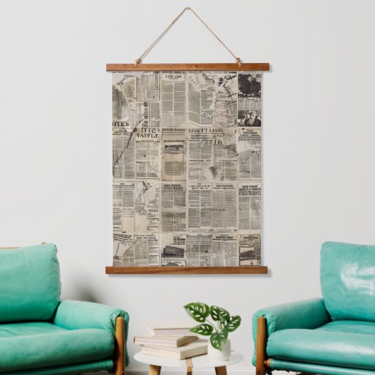 Rustieke  krant Patchwork Collage (1) Hangend Wandkleed (Woonkamer)