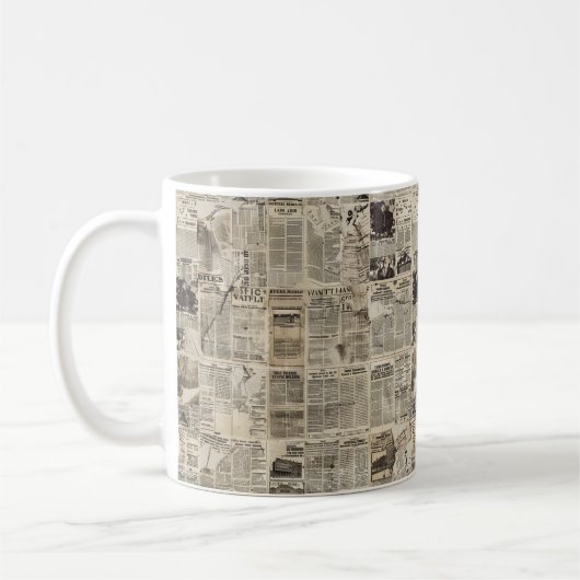 Rustieke krant Patchwork Collage (1) Koffiemok (Links)