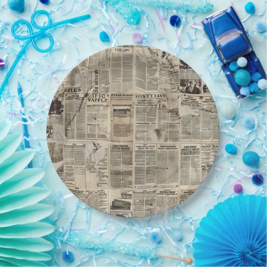 Rustieke  krant Patchwork Collage (1) Papieren Bordje (Feest)