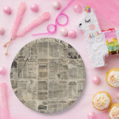 Rustieke  krant Patchwork Collage (1) Papieren Bordje (Feest)