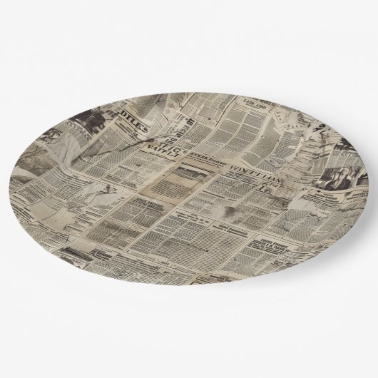 Rustieke  krant Patchwork Collage (1) Papieren Bordje (Gekanteld)