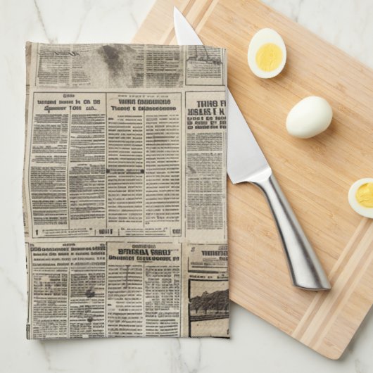 Rustieke krant Patchwork Collage (1) Theedoek (Quarter Fold)