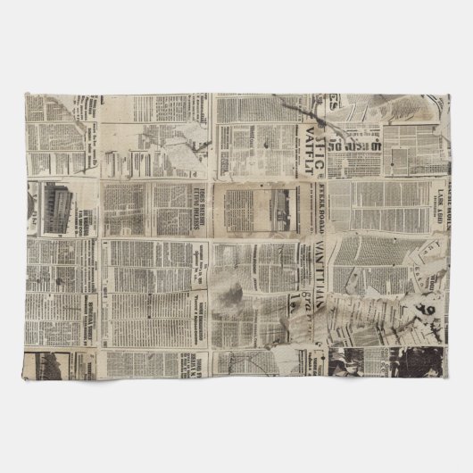 Rustieke  krant Patchwork Collage (1) Theedoek (Horizontaal)
