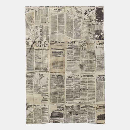 Rustieke krant Patchwork Collage (1) Theedoek (Verticaal)