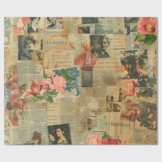 Rustieke krant Patchwork Collage (2) Cadeaupapier (Vlak)