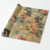 Rustieke krant Patchwork Collage (2) Cadeaupapier (Uitgerold)