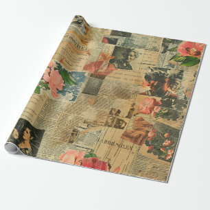 Rustieke  krant Patchwork Collage (2) Cadeaupapier