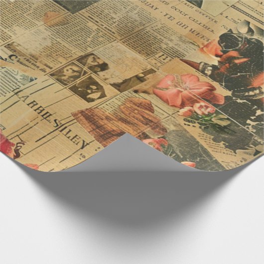 Rustieke krant Patchwork Collage (2) Cadeaupapier (Hoek)