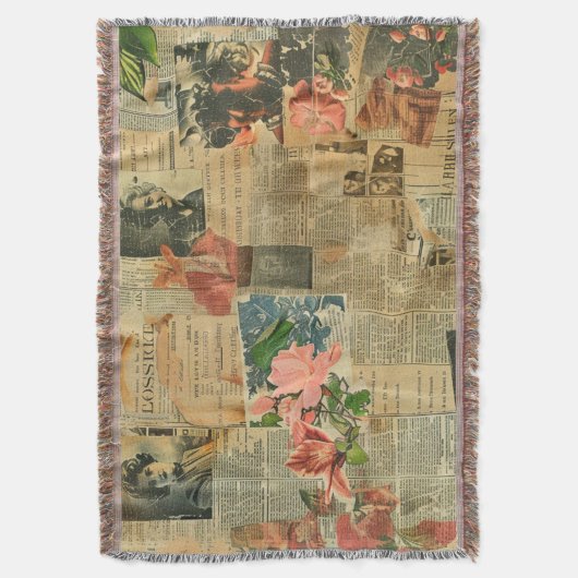 Rustieke krant Patchwork Collage (2) Deken (Voorkant Verticaal)