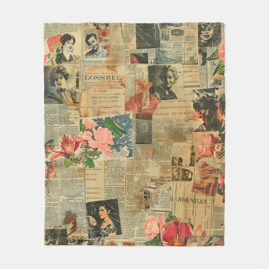 Rustieke krant Patchwork Collage (2) Fleece Deken (Voorkant)