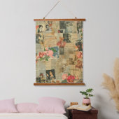 Rustieke krant Patchwork Collage (2) Hangend Wandkleed (Slaapkamer)