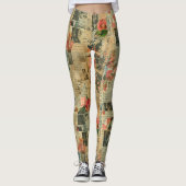 Rustieke krant Patchwork Collage (2) Leggings (Voorkant)