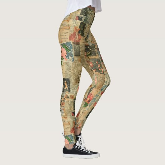 Rustieke krant Patchwork Collage (2) Leggings (Rechts)