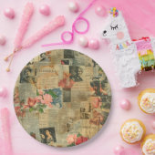 Rustieke krant Patchwork Collage (2) Papieren Bordje (Feest)