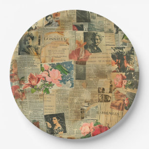 Rustieke krant Patchwork Collage (2) Papieren Bordje